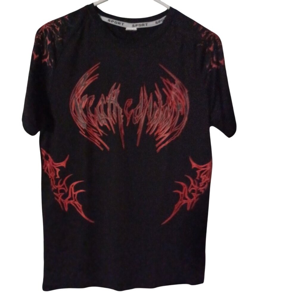 Black & Red Tribal Graphic Short-Sleeve Compression T-Shirt For Men Size M